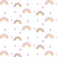 Vector pattern with rainbows and hearts. Cute childish pattern with rainbows.