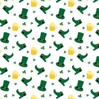 Vector pattern for St. Patrick's Day. Pattern with green hat, clover and beer.
