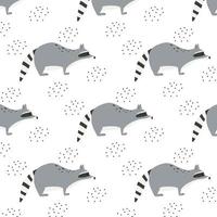 Childish  pattern with gray raccoon. Pattern with a cute forest raccoon. vector