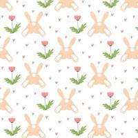 pattern with rabbit, hearts and flowers vector illustration. Easter bunny in a pattern. Pattern with rabbits and flowers for Easter.