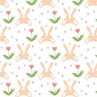 pattern with rabbit, hearts and flowers vector illustration. Easter bunny in a pattern. Pattern with rabbits and flowers for Easter.