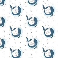 Vector pattern with blue whale and constellation. Kids pattern with whale and stars.