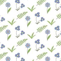 patrón de vectores con flores de maíz y violetas. lindo patrón infantil con flores y hojas. patrón de primavera