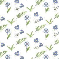 Vector pattern with cornflowers and violets. Cute childish pattern with flowers and leaves. Spring pattern.