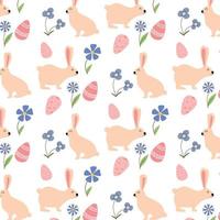Vector seamless pattern with easter bunny and eggs. Cute Easter pattern with bunny and flowers.