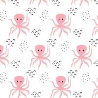 Childish pattern with octopus. Hand-drawn pattern with pink octopus. The pattern is suitable for prints and textiles. vector