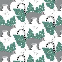 Childish pattern with lemur and monstera leaves. Hand-drawn pattern with lemur in cartoon style. vector