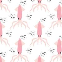 Childish pattern with pink squid. Hand-drawn pattern with squid. vector