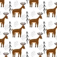 Childrens seamless pattern with deer and trees. Forest animal pattern. vector