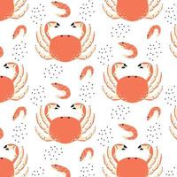 Childrens pattern with crab and shrimps. Hand-drawn pattern with crab and shrimps. The pattern is suitable for textiles, prints, menu design. vector