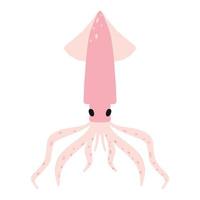 Childrens illustration of pink squid isolated on white background. Hand-drawn squid in cartoon style. vector