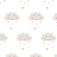 Vector pattern with clouds and hearts in baby boho style. Boho style nursery decoration.