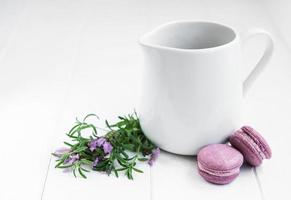 Milk with lavender macaroons photo