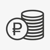 Ruble icon. Money outline vector illustration. Pile of coins icon isolated on white background. Stacked cash. Russian currency symbol.