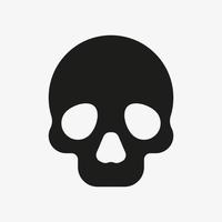 Black vector illustration of skull isolated on white background. Skull icon symbol. Pirate skull icon. Simple logo vector template. Halloween symbol.