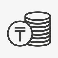 Tenge icon. Money outline vector illustration. Pile of coins icon isolated on white background. Stacked cash. Kazakh currency symbol.