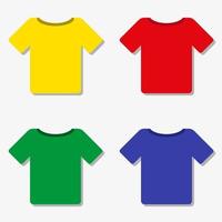 Vector illustration of t-shirts in four different colors with shadow on white background.