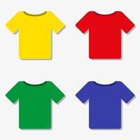 Vector illustration of t-shirts in four different colors with shadow on white background.