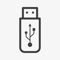 USB vector icon. Flash drive symbol isolated on white background. Outline illustration.