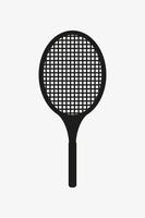 A black vector icon of tennis racquet on white background. Tennis racket symbol.