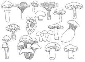 Mushrooms icon set in doodle style. vector