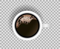 A cup of black coffee top view on transparent background. vector