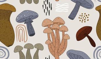 Hand drawn seamless pattern with mushrooms. vector