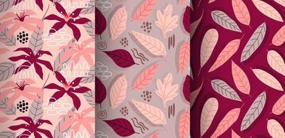 Seamless pattern with abstract flowers and leave. Creative floral surface design. Vector background