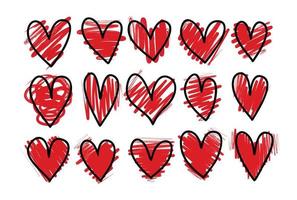 set of hand drawn doodle hearts vector