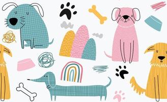 Childish seamless pattern with funny dogs. vector