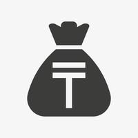 Tenge icon. Money bag flat icon vector pictogram. Sack with Kazakhstani tenge isolated on white background. Kazakh currency symbol.