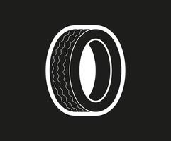 Tire vector icon on black background.