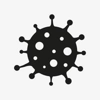 Black vector icon of virus cell on white background. Coronavirus symbol. Dangerous infection. Isolated vector icon.