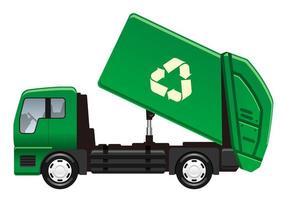 Vector Recycling Truck Unloading Isolated On A White Background.