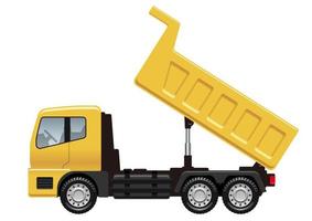 camión volquete amarillo aislado en un fondo blanco, ilustración vectorial.