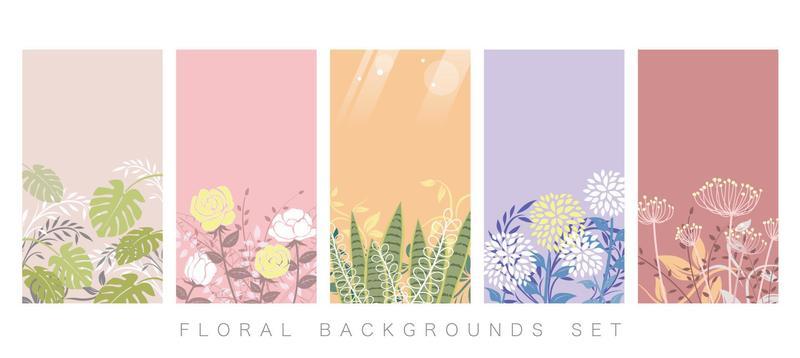 Vector Botanical Background Set With Text Space Isolated On A White Background.