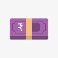 Rupee icon. Indian currency symbol on a banknote. Stack of cash vector illustration.