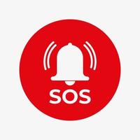 SOS bell in red circle vector icon. Alarm bell symbol isolated on white background.