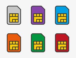 Sim card icons in various colors vector isolated on white background.