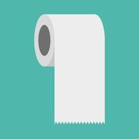 Vector illustration of long toilet paper isolated on blue green background. Flat design icon of toilet paper. Simple vector symbol of wc paper roll.