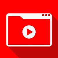 Vector illustration of browser window with video on red background. Video player vector icon. Movie symbol. Program for video playback.