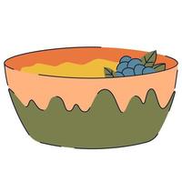 Cute bowl with porridge and berries. Vector flat