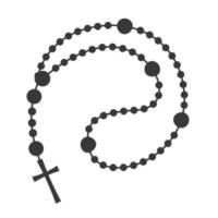 Rosary beads silhouette. Prayer jewelry for meditation. Catholic chaplet with a cross. Religion symbol. Vector illustration.