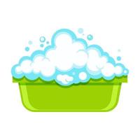 A basin with a soapy solution for washing clothes. Vector flat illustration.