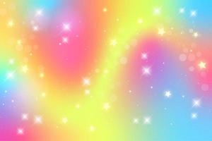 Fantasy rainbow background. Pattern in pastel colors. Sky with stars and hearts. Vector