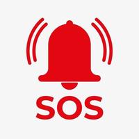 SOS bell red vector icon. Alarm bell symbol isolated on white background.