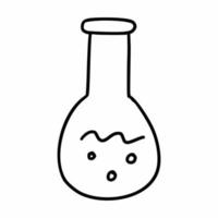 Test tube for experiments. Chemical experiment. Vector doodle illustration. Sticker. Chemistry and physics.