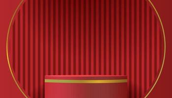 3d abstract background chinese style with product podium mockup on red background