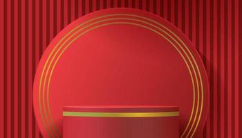 3d abstract background chinese style with product podium mockup on red background vector
