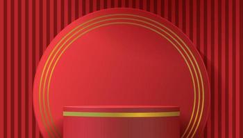 3d abstract background chinese style with product podium mockup on red background vector